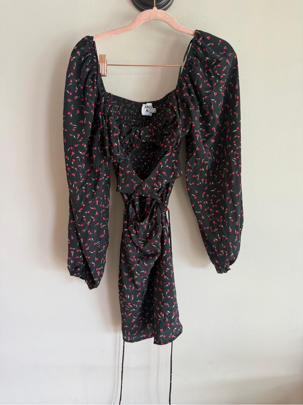 Princess Polly Black Mini Dress with Red Cherry Print size 8